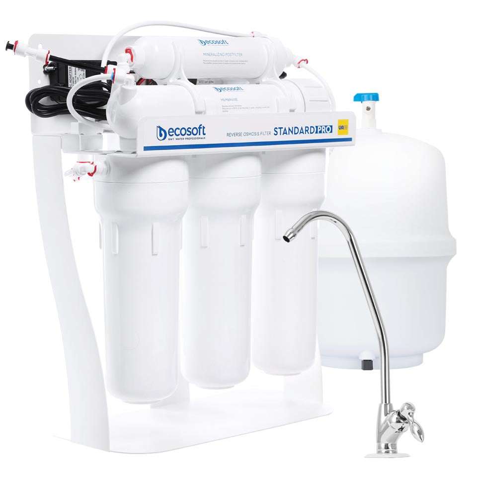 Ecosoft STANDARD PRO RO System with Pump on Metal Rack