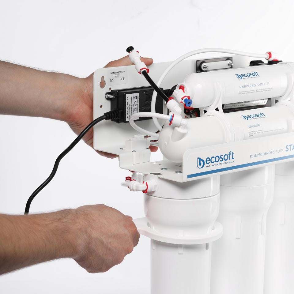 Ecosoft STANDARD PRO RO System with Pump on Metal Rack