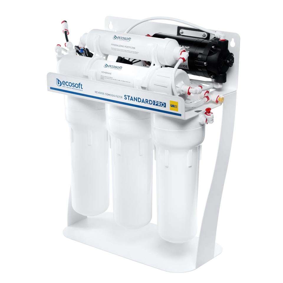 Ecosoft STANDARD PRO RO System with Pump on Metal Rack