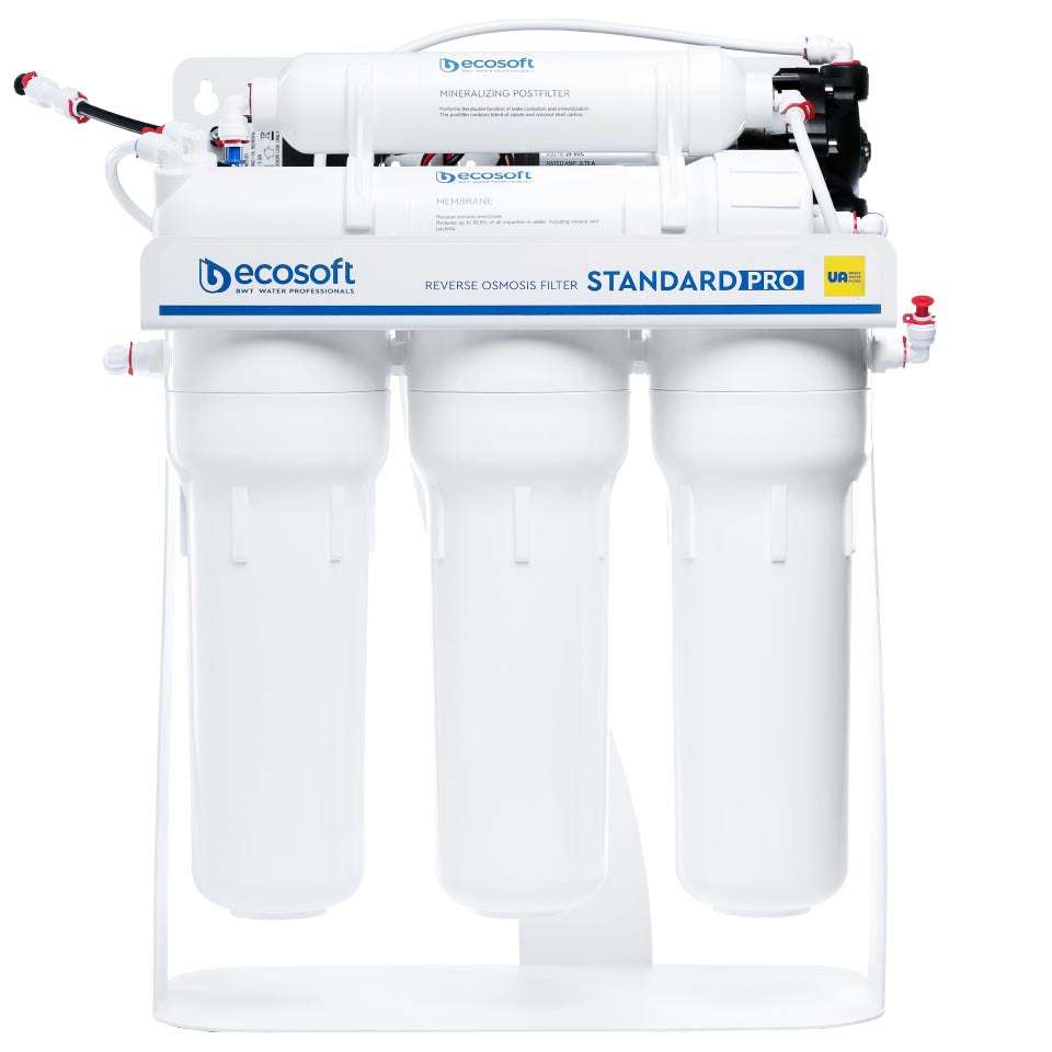 Ecosoft STANDARD PRO RO System with Pump on Metal Rack