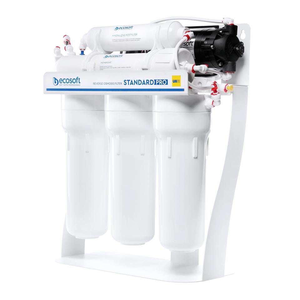 Ecosoft STANDARD PRO RO System with Pump on Metal Rack