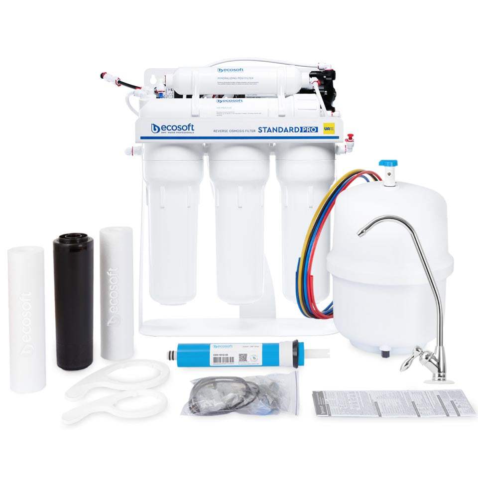 Ecosoft STANDARD PRO RO System with Pump on Metal Rack