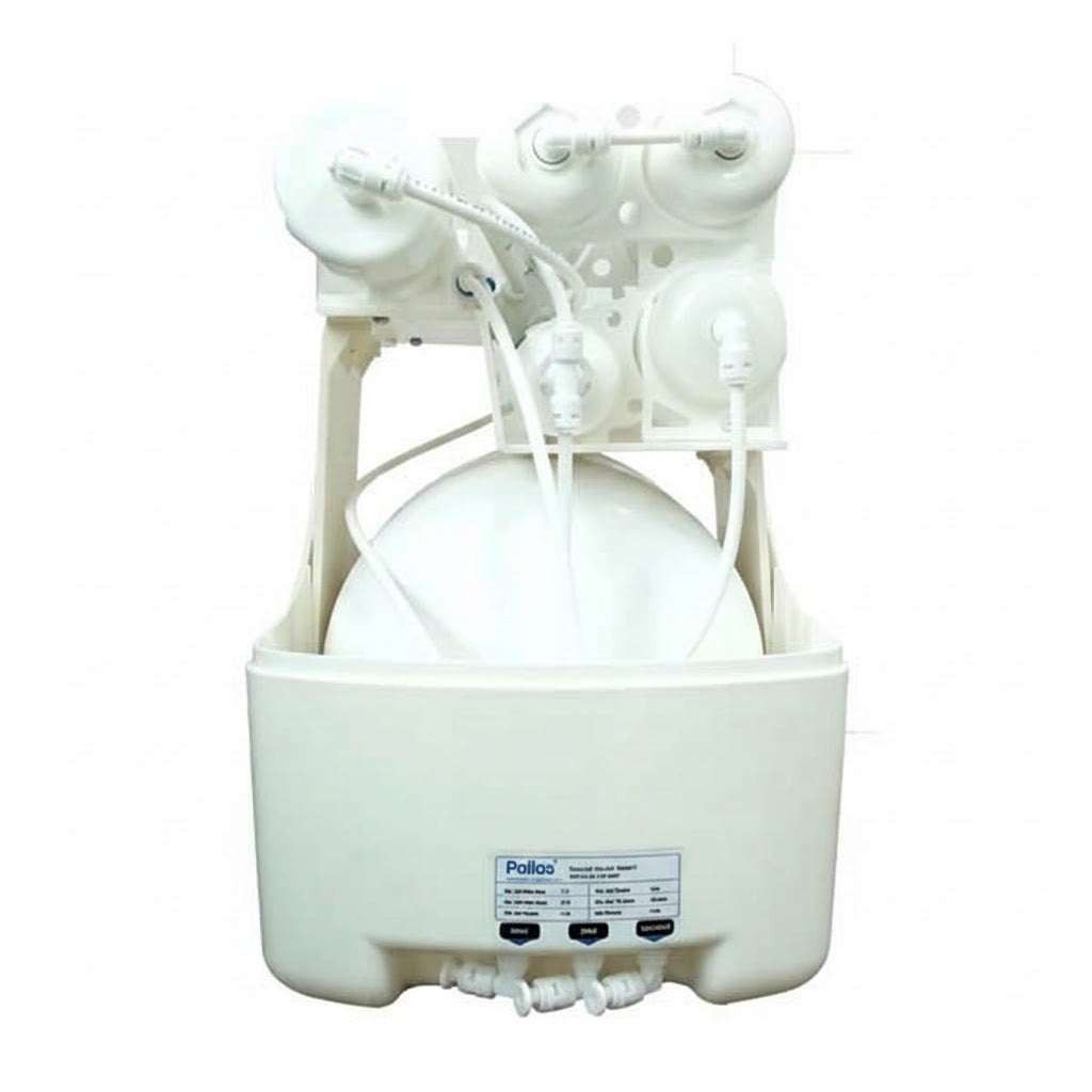 Pallas Enjoy Smart SO Reverse Osmosis System unpumped non-electric water purifier with multi-stage filtration components and metallic storage tank