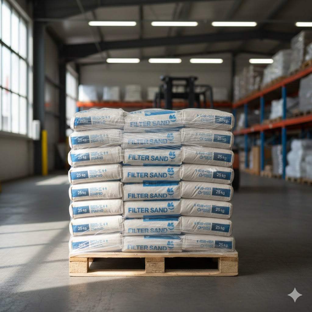 BML 30 filter sand bags 25 kg stacked for water filtration systems packaging