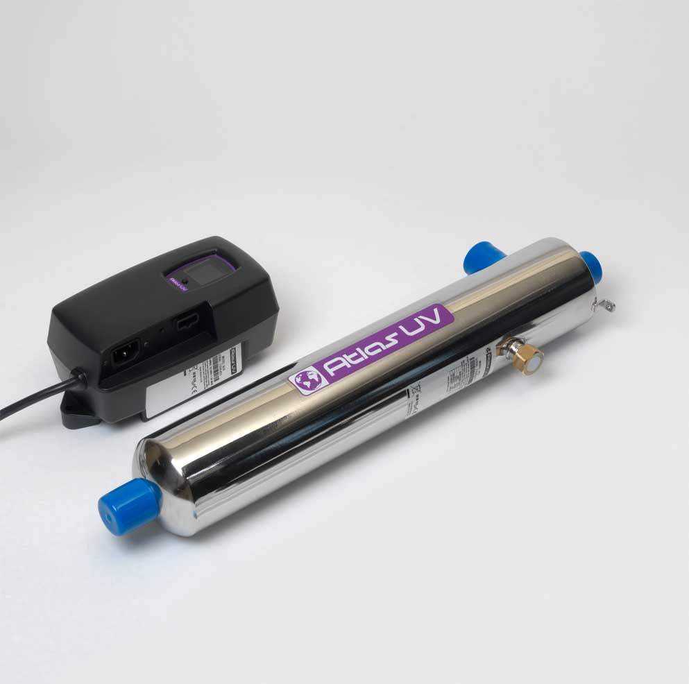 Atlas H53 53 L/min 316 stainless steel UV unit with controller and 1" NPT connections.