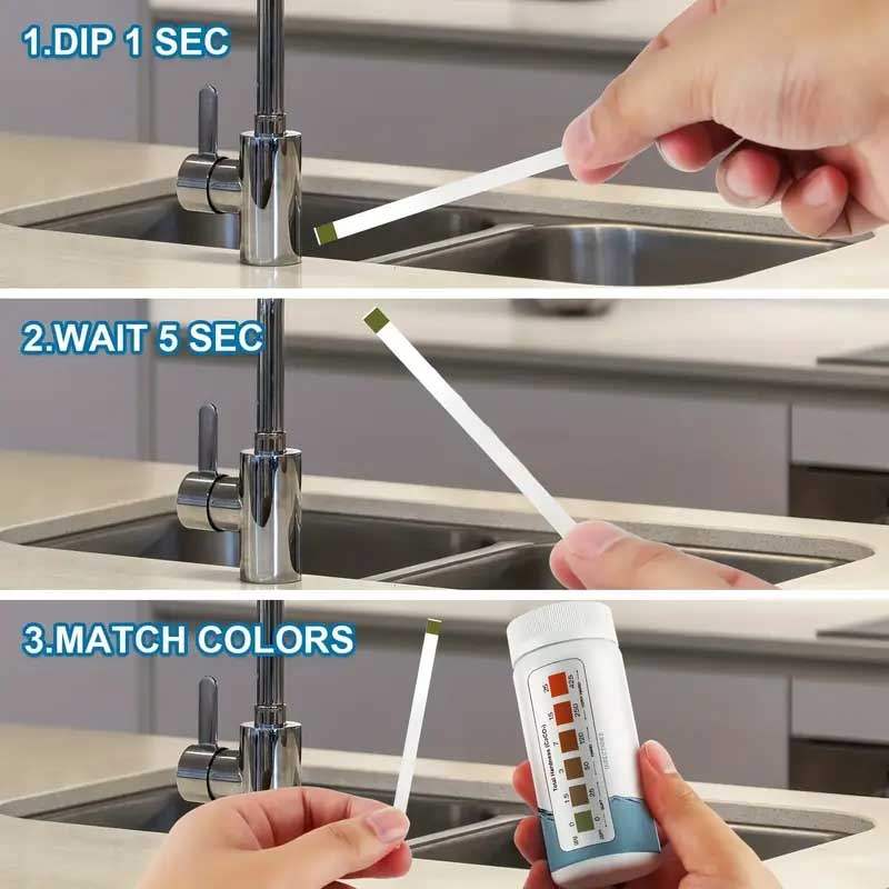 Water Hardness Test Strips measuring 0-425 ppm with 100 tests for tap water, pools, and aquariums