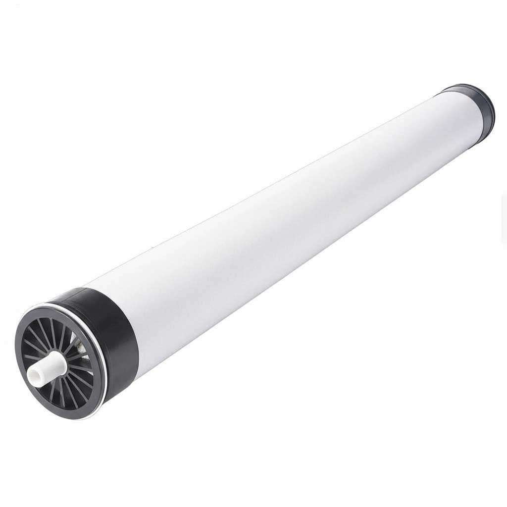 Reverse osmosis membrane, AXEON HF5-4040 Ultra Low Pressure Membrane 4", white cylindrical body with black end caps and a central fitting.