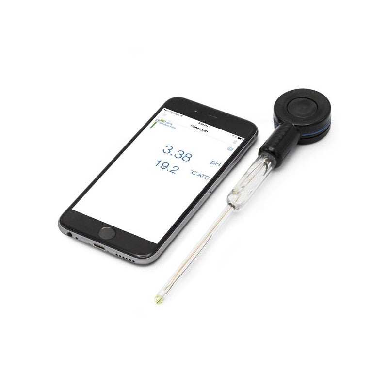 HI-13302 HALO Wireless pH electrode with Bluetooth for test tubes and vials, slim glass body with spherical bulb and LED status indicator