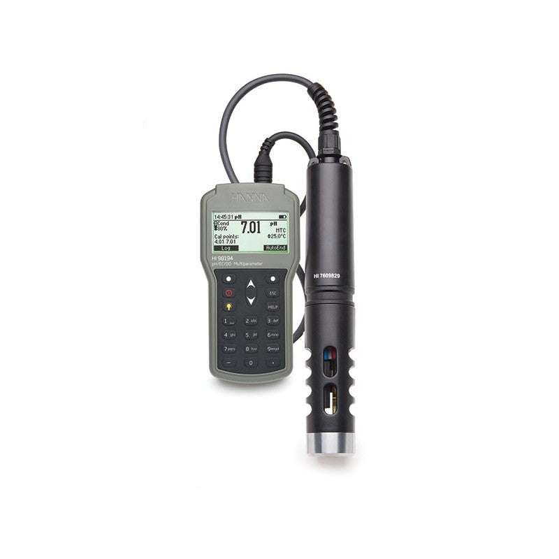 HI-98194 Multiparameter Waterproof Meter with rugged design and multi-sensor probe for accurate water quality testing