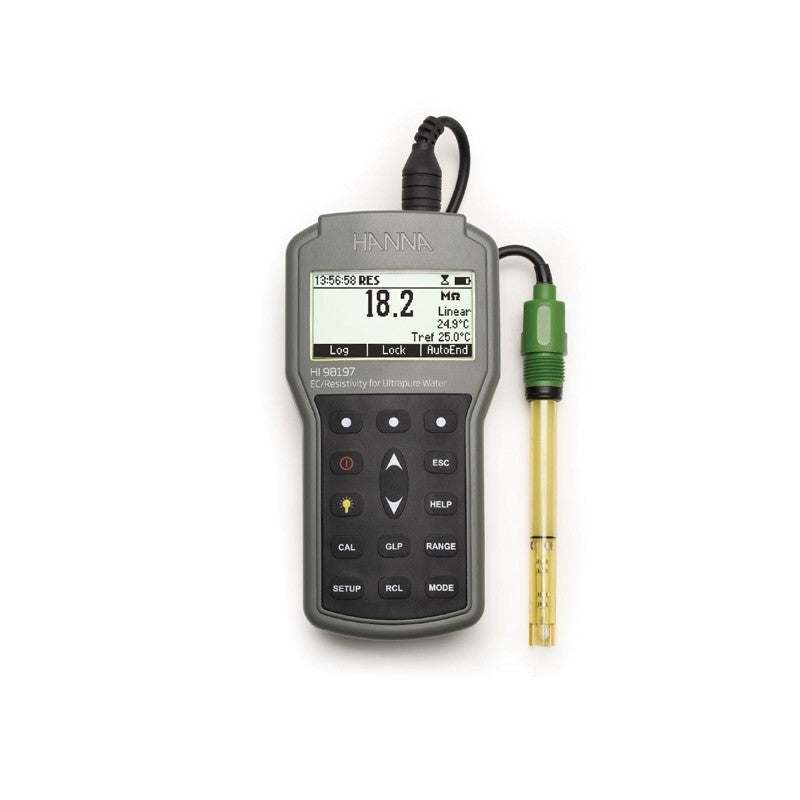 HI-98197 Professional Waterproof Meter with platinum probe and stainless steel flow cell for ultrapure water testing