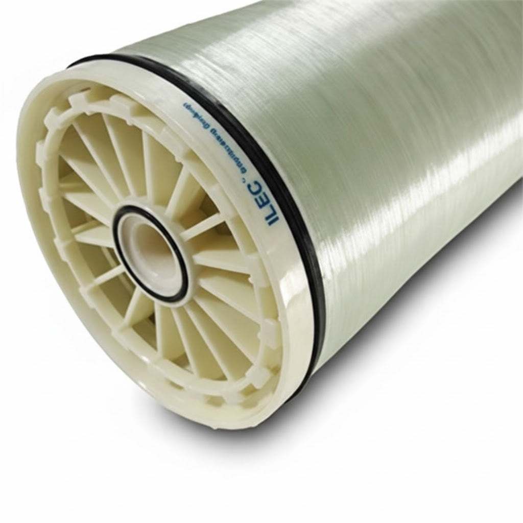 Reverse osmosis membrane element, FilmTec SG30LE-440i, with a white fibrous wrap and cream iLEC end cap.