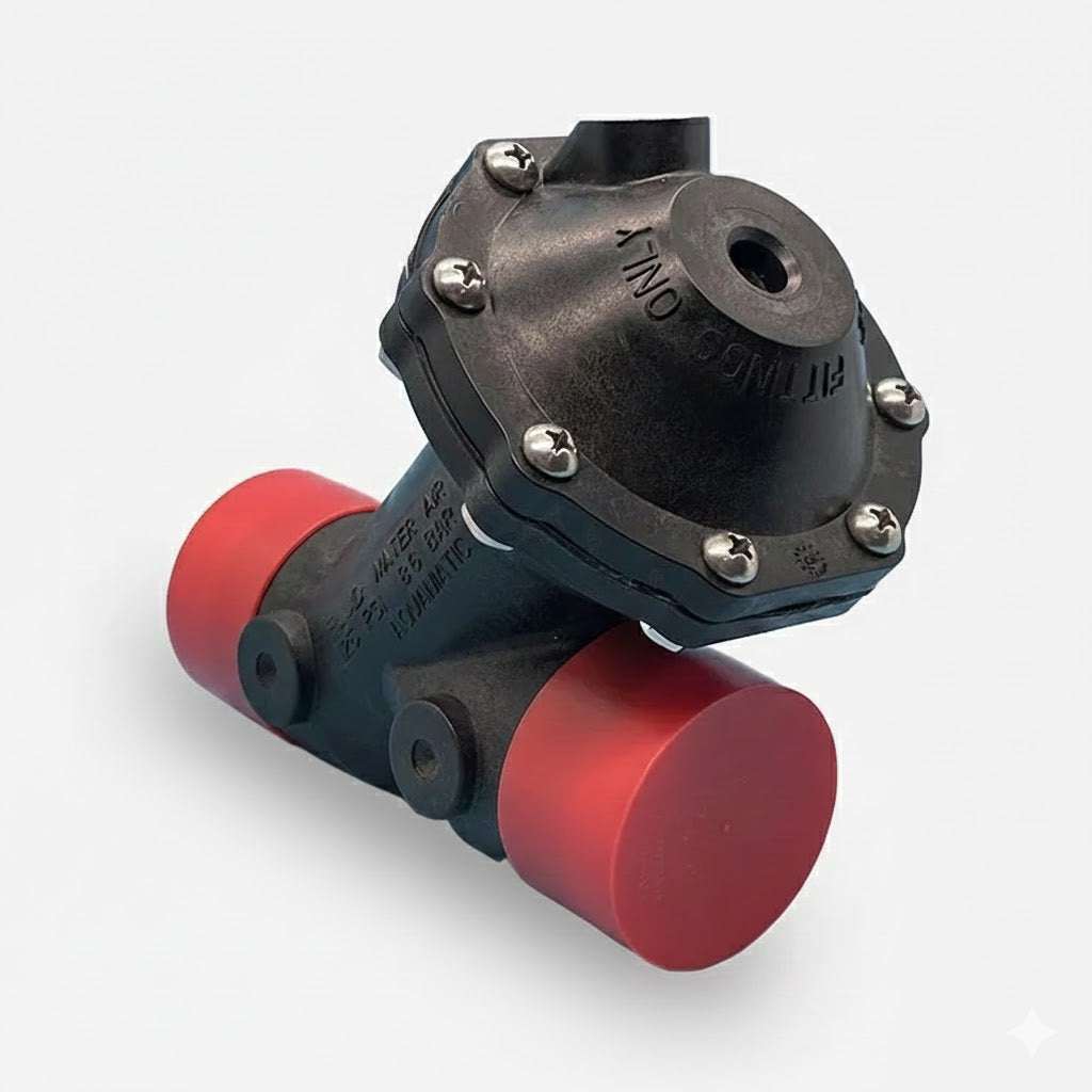 Aquamatic K520-X231-14000 1/2 inch 520 valve normally closed spring assist open with durable glass-filled thermoplastic body and Buna-N diaphragm