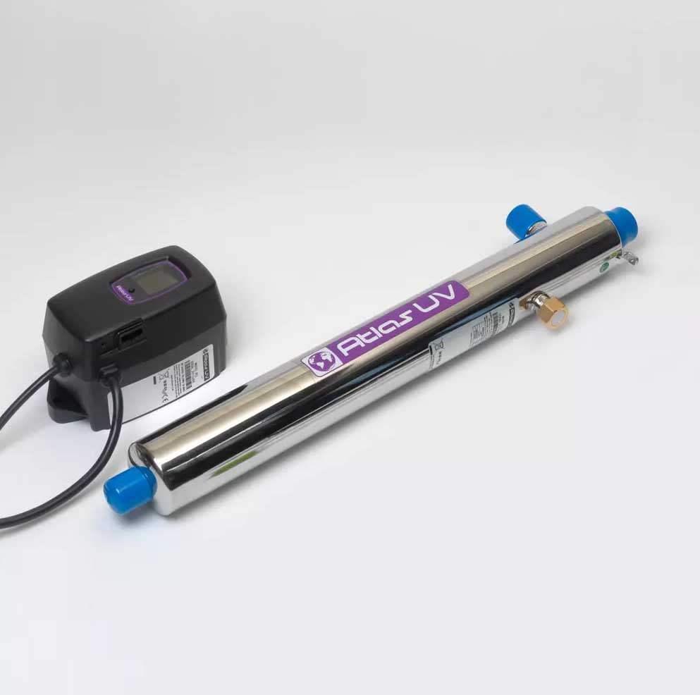Atlas L22 22.7 L/min UV disinfection unit with LCD display and stainless steel chamber.