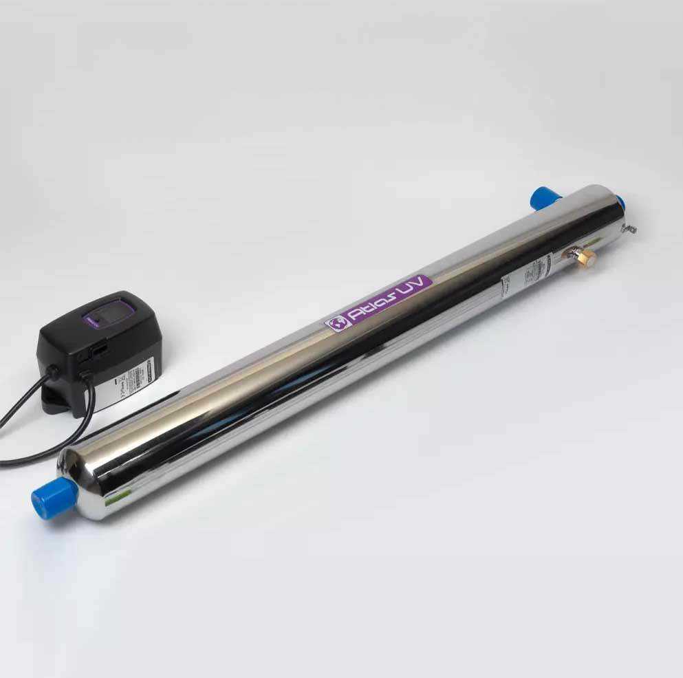 Atlas L79 UV unit with stainless steel chamber for large home water disinfection.