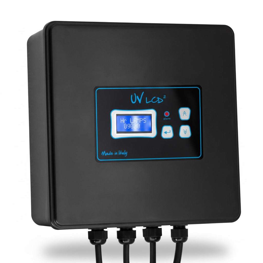 Sita HDPE Series UV System controller with a black rectangular housing, blue display and tactile buttons.