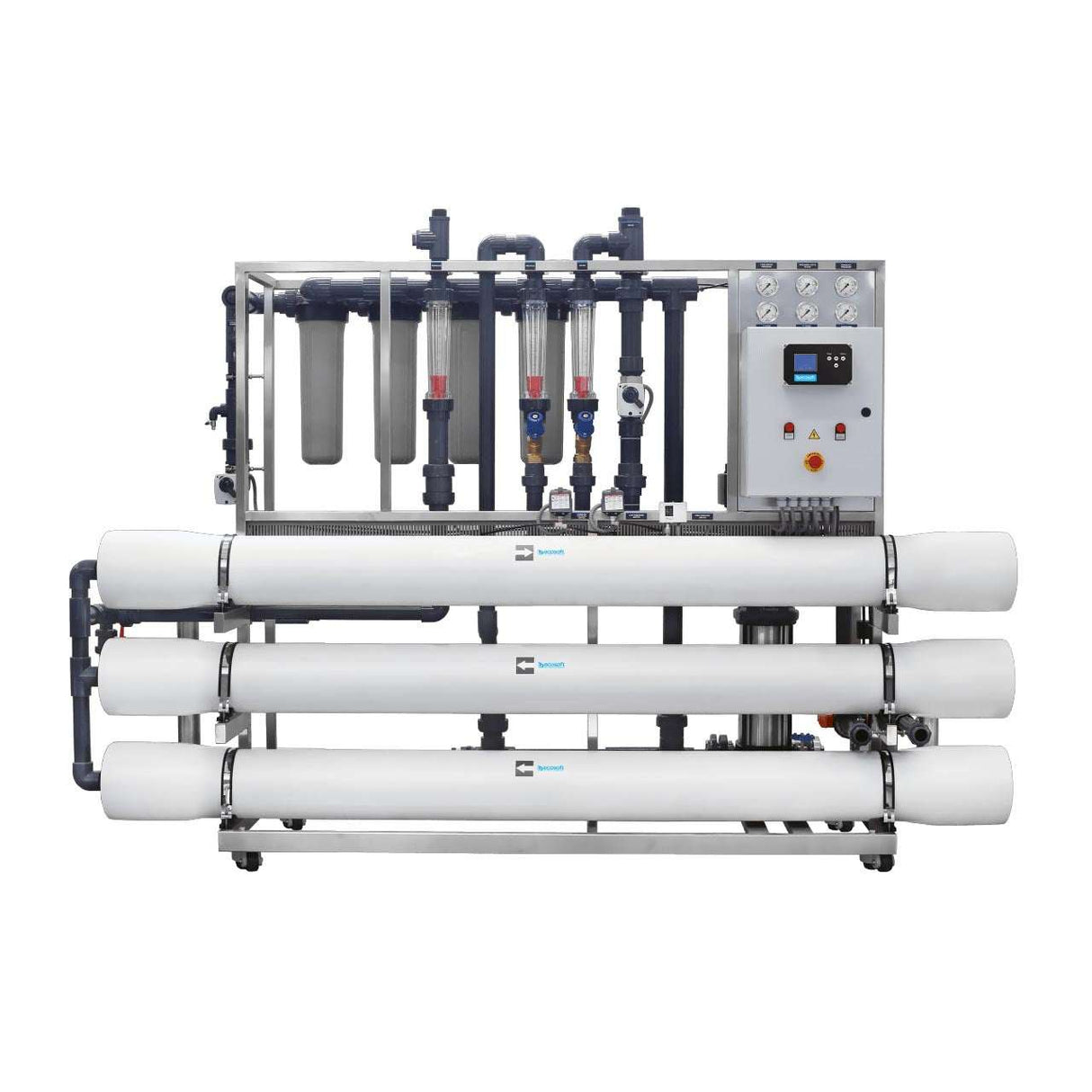 Ecosoft INOX IoT MO6 8-inch reverse osmosis system with stainless steel frame and IoT monitoring for industrial water purification.