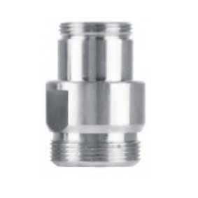 Tap Adaptor 22MM BSPM stainless steel fitting with a stepped cylindrical body, hexagonal grip and threaded ends.