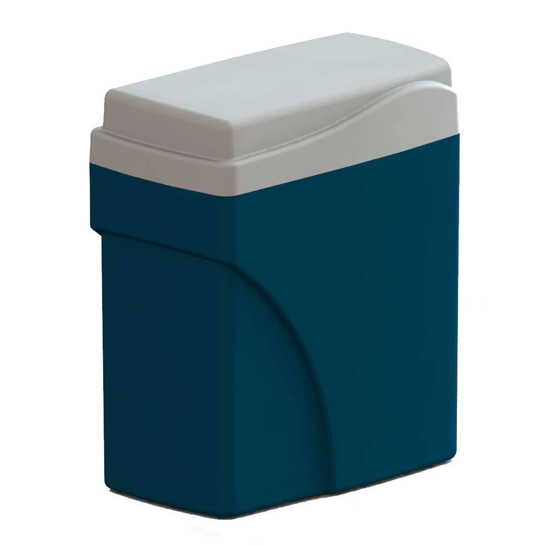 Nene Simplex Non-Electric Water Softener with Bypass, compact dark teal plastic unit with a light grey lid and curved front detail.