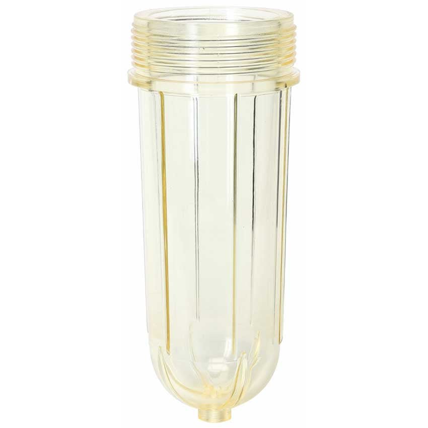 Cintropur NW25 Transparent Bowl, clear pale yellow plastic filter housing with a threaded top and rounded base.