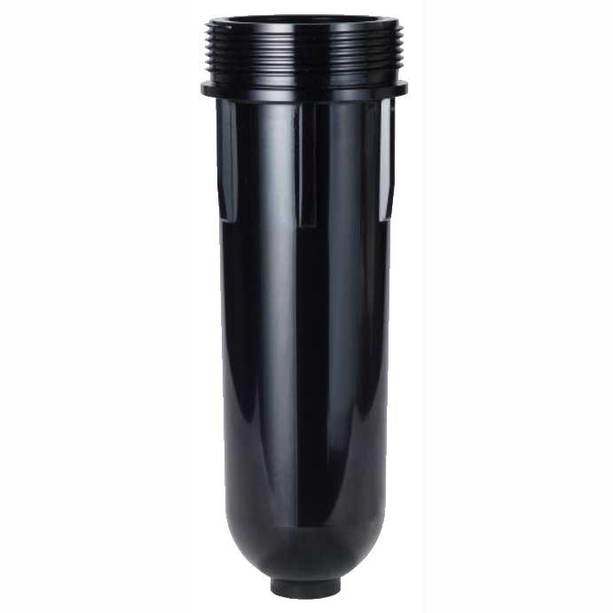 Filter housing bowl, Cintropur Black Bowl in glossy black plastic with a long tapered body and threaded rim.