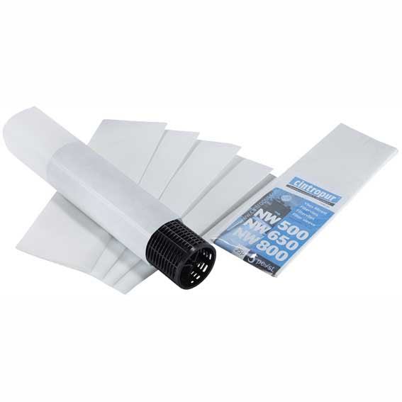 Cintropur Filter Sleeve pack of white, translucent filter sleeves with mesh texture and black plastic end caps.