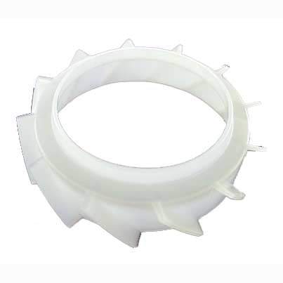 White plastic Centrifugal Vane, a circular ring with a wide central opening and evenly spaced angled outer fins.