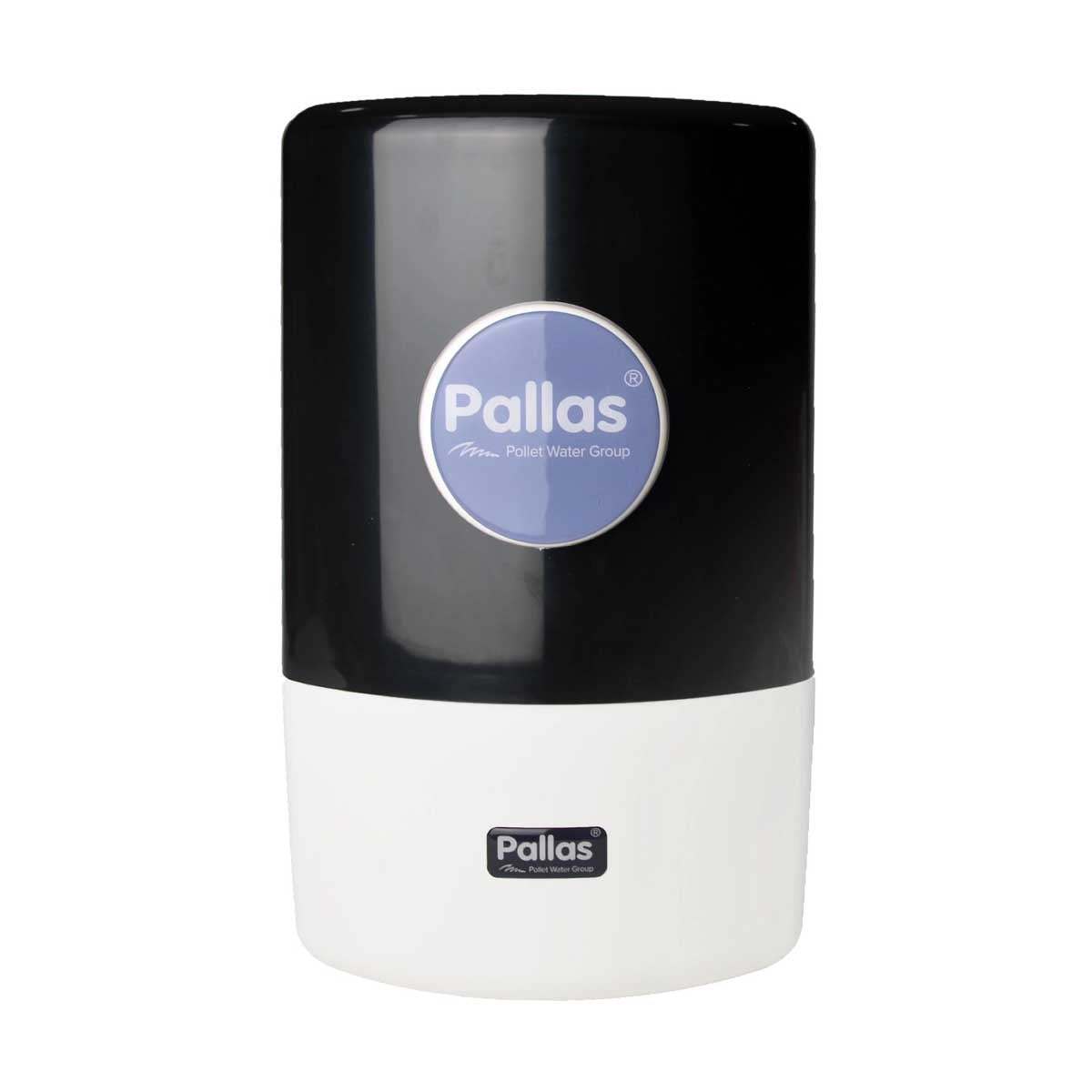Pallas Enjoy Smart BP Reverse Osmosis System pumped, water purifier unit with black and white design.
