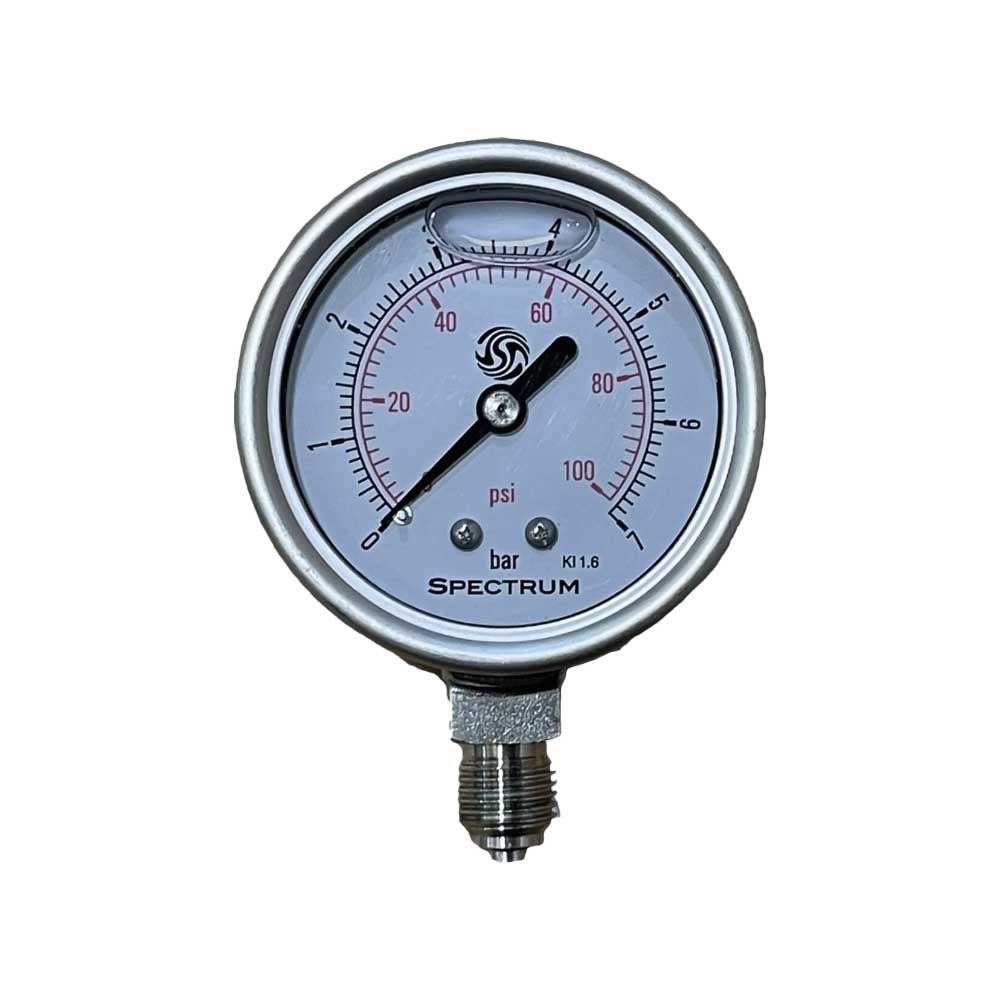 PG2 SPECTRUM Gauge 0-6.8 Bar Bottom Entry SS Glycerine Filled 1/4" BSPT Pressure Measurement Tool