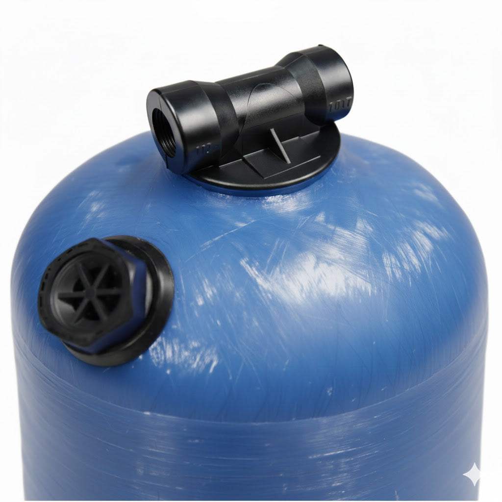 PWG Vessel Complete with Clack 890 head with 3/4" BSPF ports, riser, and screens for industrial water treatment