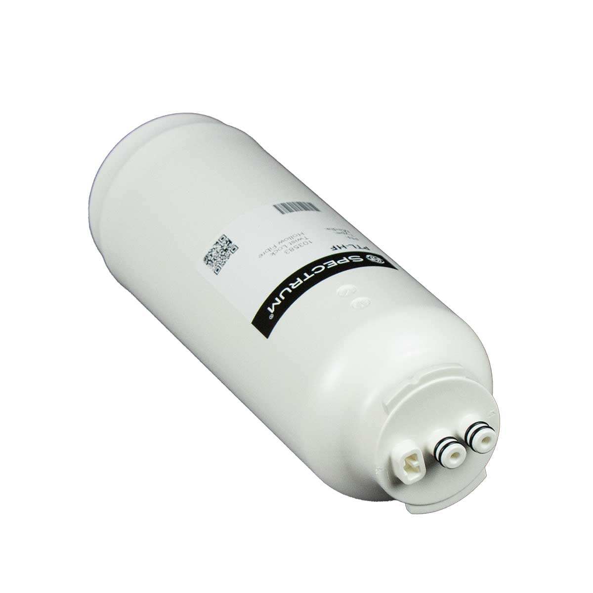 Water filter cartridge, white plastic cylinder with a black SPECTRUM label and three twist-lock connection ports; SPECTRUM PTL Twist-Lock Cartridge