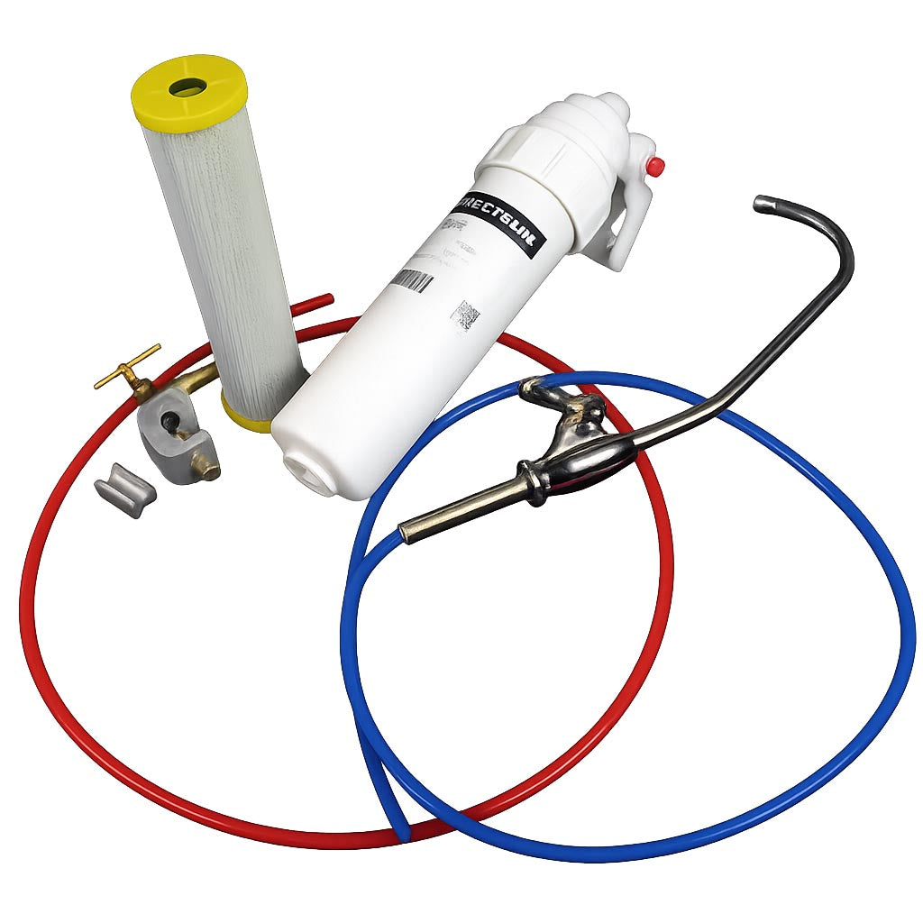 Refillable Housing & Install Kit under-sink water filtration system with twist-lock design and automatic shut-off valve