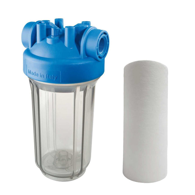 Atlas Large Diameter Clear 10" Housing with 5 micron Spun Sediment filter 5 micron 1" 30 LPM