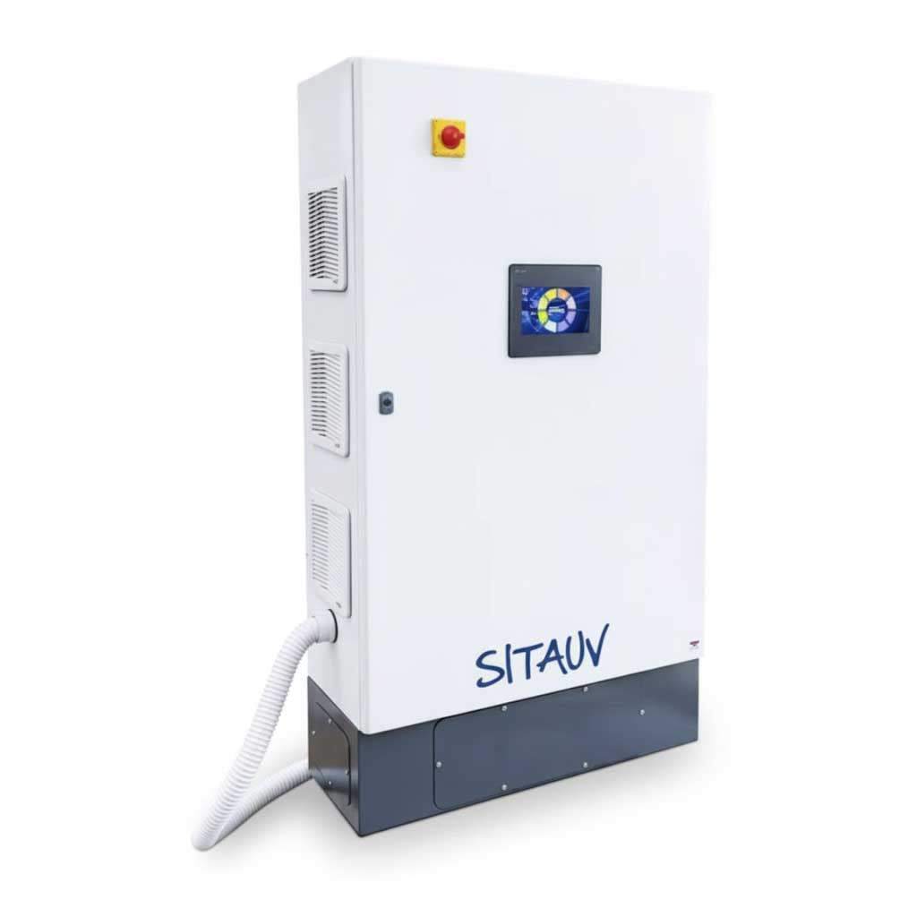 Sita 400 DS Series UV system in a white metal cabinet with dark base, touchscreen display, and side vents.