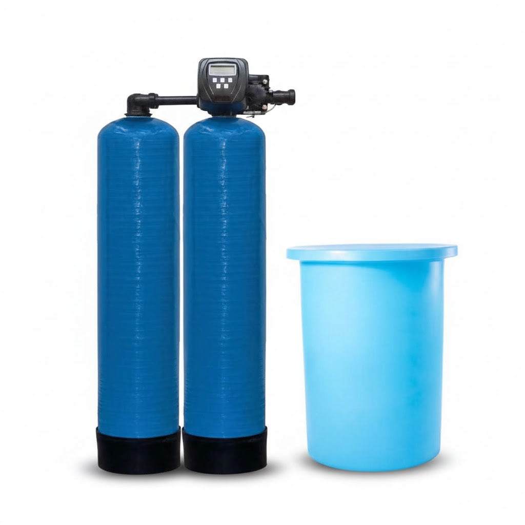 Duplex Water Softener with Clack WS1.5 TT digital controller and dual vessel system for commercial water softening