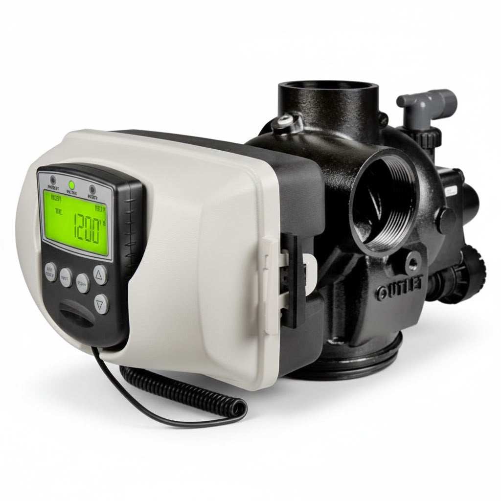 Clack WS3 3" Filter Back Wash Valve V3BTZ-05, black valve body with white digital controller and green display