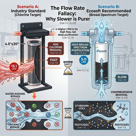 The Flow Rate Fallacy: Why Carbon Filter Ratings Vary (And Why Ecosoft Wants You to Slow Down)