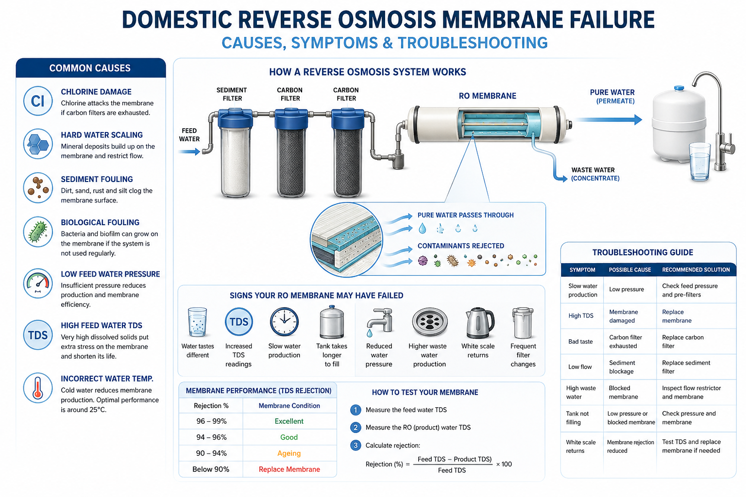 Domestic Reverse Osmosis Membrane Failure: Causes, Symptoms & Troubleshooting Guide