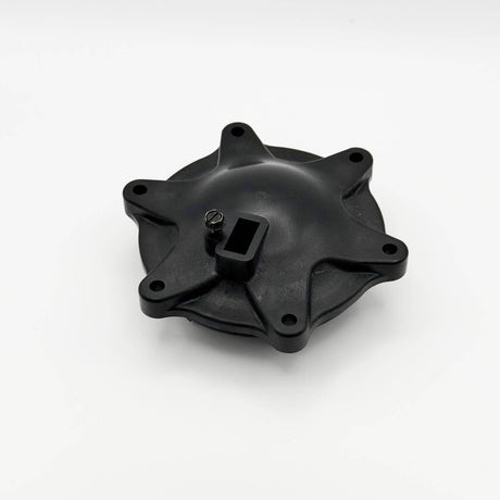 Fleck 14716-01 meter cap assembly in black, designed for enhanced water treatment system performance.