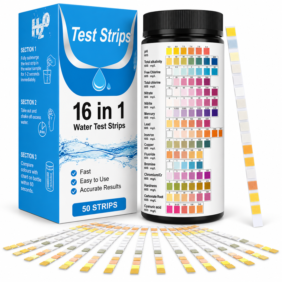 16-in-1 Water Quality Test Strips – 50 Pack