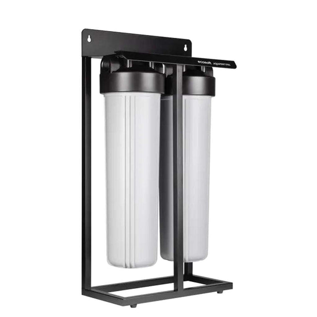 Ecosoft Aquapoint XL Duo whole house water filter with dual-filtration system and heavy-duty steel rack