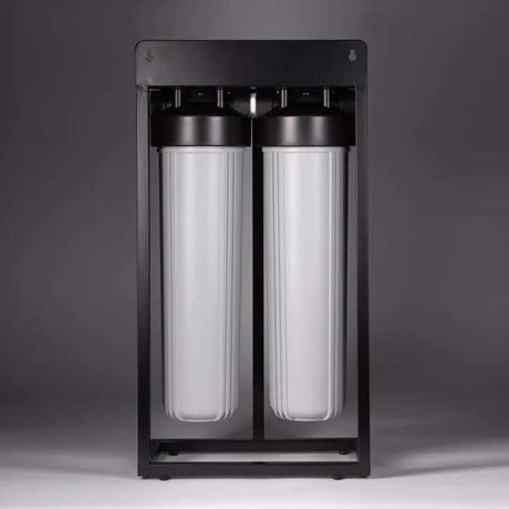 Ecosoft Aquapoint XL Duo whole house water filter with dual filtration system and heavy-duty steel rack