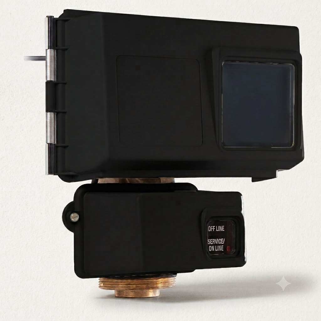 Fleck 2910 industrial brass control valve with No ByPass, external controller compatible, for duplex and multi-tank water softeners