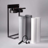 Ecosoft Aquapoint XL Duo dual-filtration whole house water filter with heavy-duty steel rack and quick-connect setup