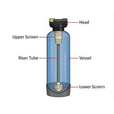 PWG vessel complete with Clack 890 head riser and screens with 3/4" BSPF ports for commercial and industrial water treatment