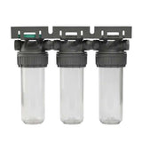 Ecosoft 3P Grey Triplex 10-inch filter housing with brass ports and triple housing design for water filtration