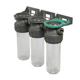 Ecosoft 3P Grey Triplex 10 inch filter housing with brass ports and triple-stage design