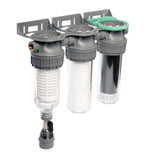 Ecosoft 3P Grey Triplex 10" rainwater filter with flush valve and ¾" brass connection in grey color