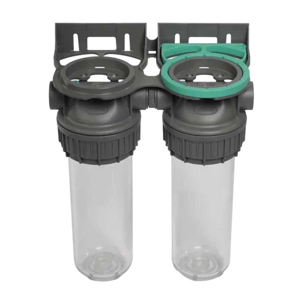 Ecosoft 3P Grey Duplex 10 inch filter housing with brass ports and dual filtration design