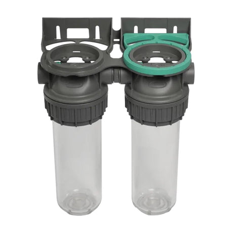 Ecosoft 3P Grey Duplex 10 inch filter housing with brass ports and dual filtration design
