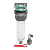 Ecosoft 3P Grey Mono 10" water filter with venturi valve and half-inch drain for efficient sediment flushing